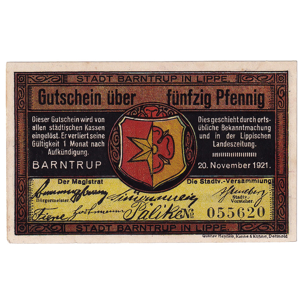 Geldschein, Deutschland, Barntrup, 50 Pfennig, champs 1921-11-20, UNZ- Mehl:66.1