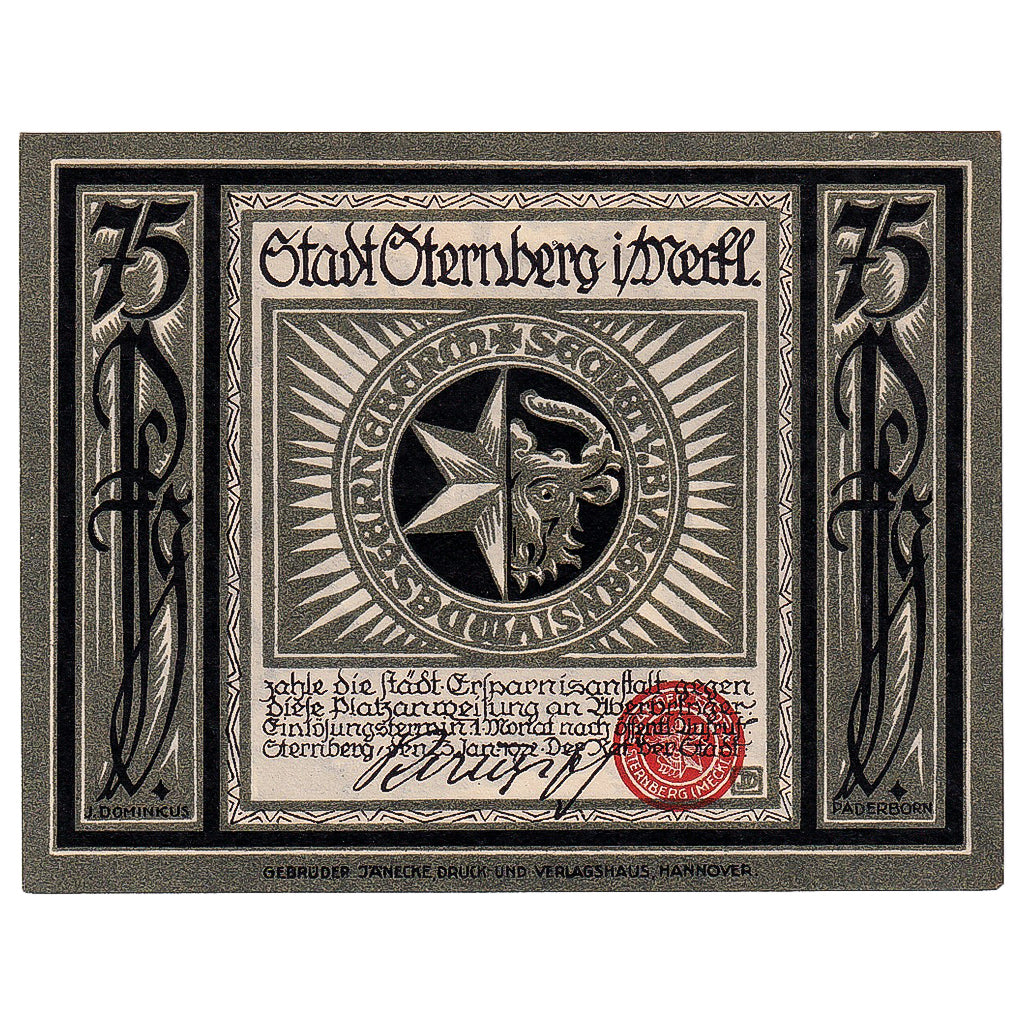 Banconote, Germania, Sternberg, 75 Pfennig, ruelle, 1922 SPL Mehl:1268.2