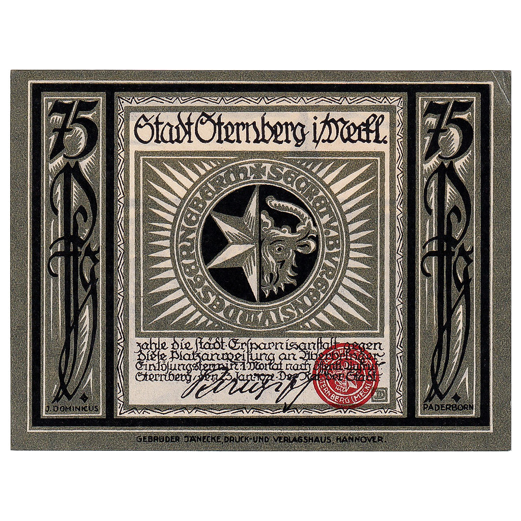 Geldschein, Deutschland, Sternberg, 75 Pfennig, village, 1922 UNZ- Mehl:1268.2