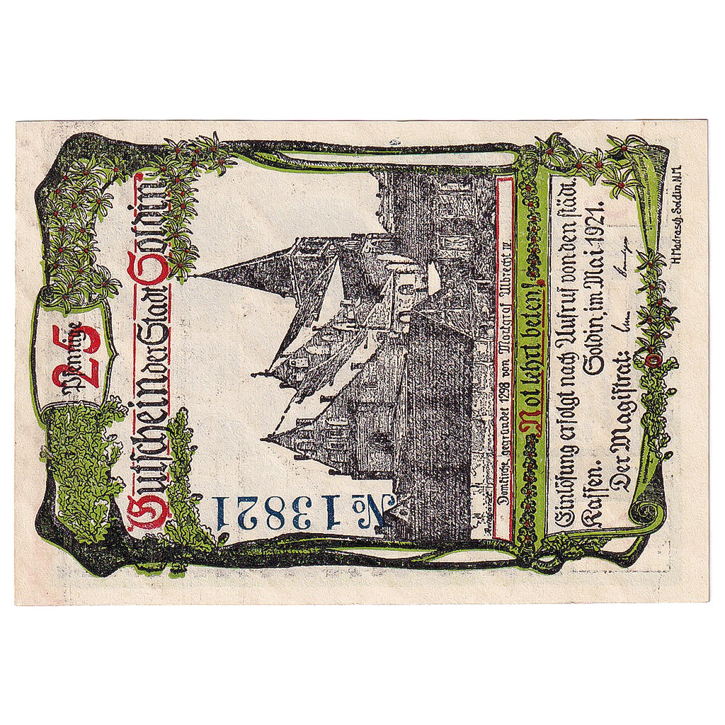 Geldschein, Deutschland, Soldin, 25 Pfennig, Eglise, 1921, UNZ-, Mehl:1235.2