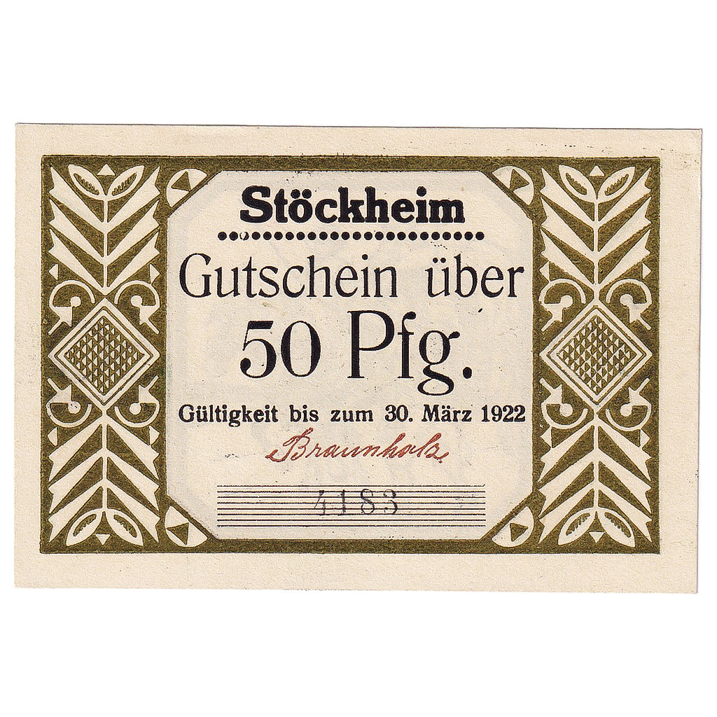 Geldschein, Deutschland, Stockheim, 50 Pfennig, charette, 1922 UNZ- Mehl:1272.2