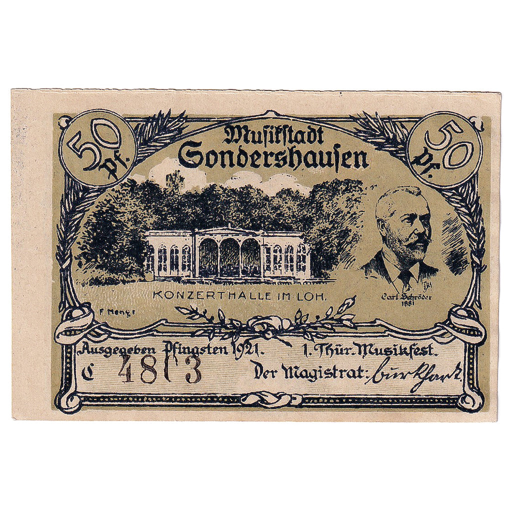 Banknot, Niemcy, Sondershausen, 50 Pfennig, musicien, 1921, UNC(63) Mehl:1241.4a