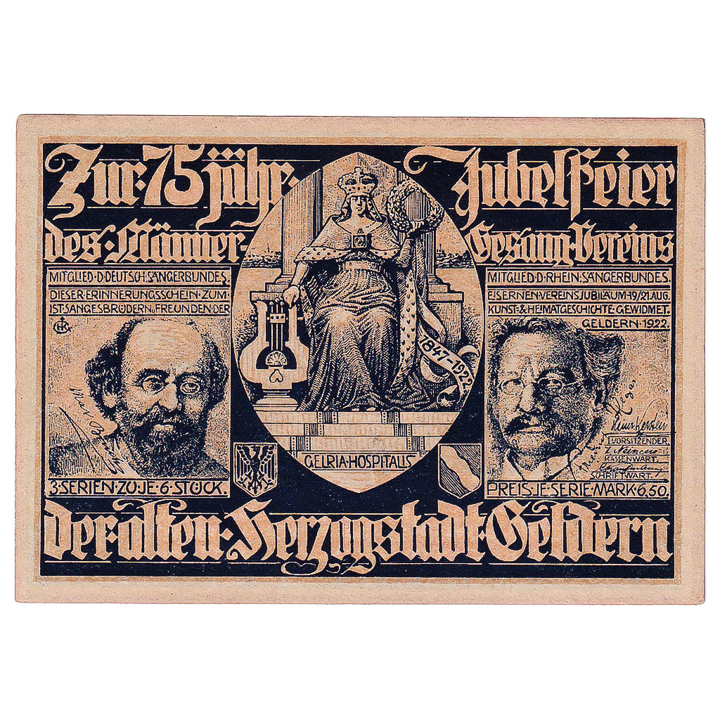 Geldschein, Deutschland, Geldern, 75 Pfennig, Blason 1922-08-21, UNZ- Mehl:415.4