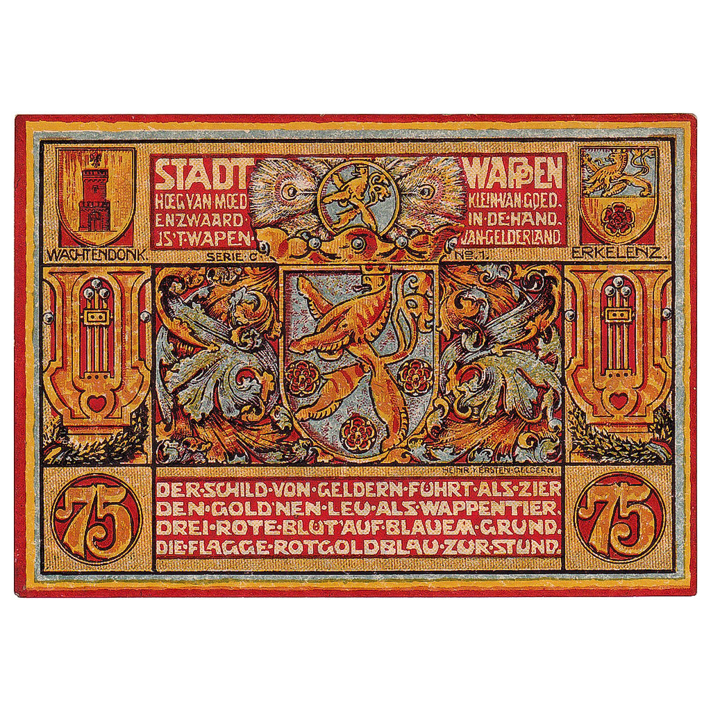 Geldschein, Deutschland, Geldern, 75 Pfennig, Blason 1922-08-21, UNZ- Mehl:415.4