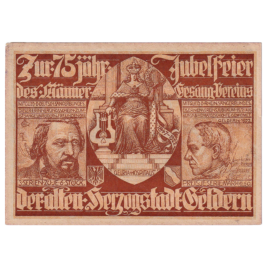 Geldschein, Deutschland, Geldern, 75 Pfennig, château 1922-08-21 UNZ- Mehl:415.2