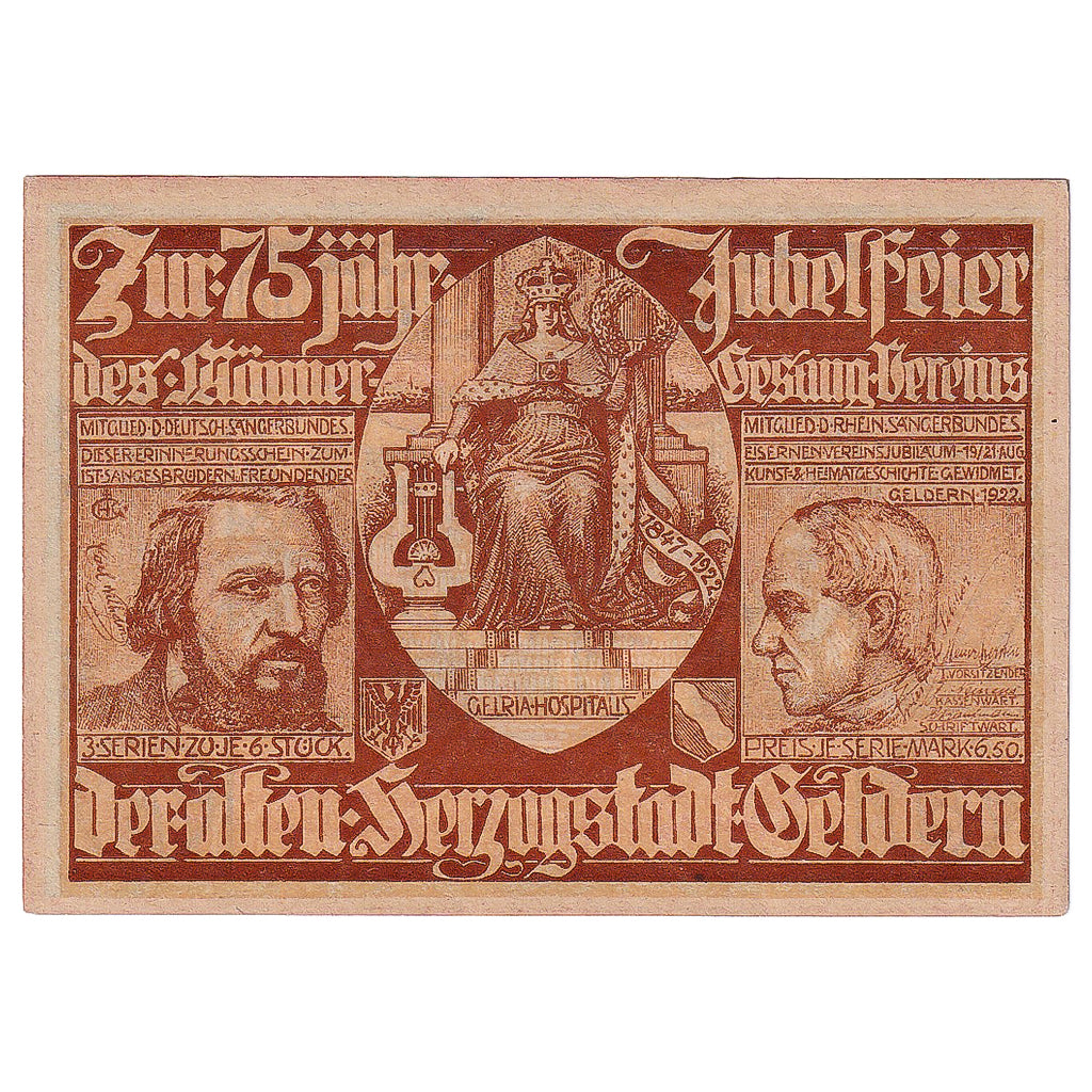 Banknote, Germany, Geldern, 75 Pfennig, personnage, 1922 UNC(63) Mehl:415.2