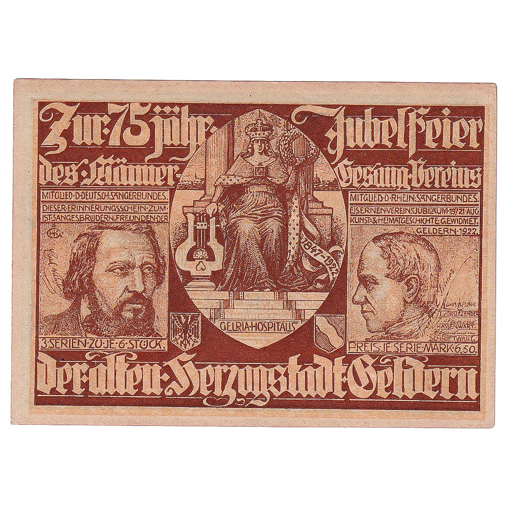 Banconote, Germania, Geldern, 75 Pfennig, Monument 1922-08-21, SPL Mehl:415.2