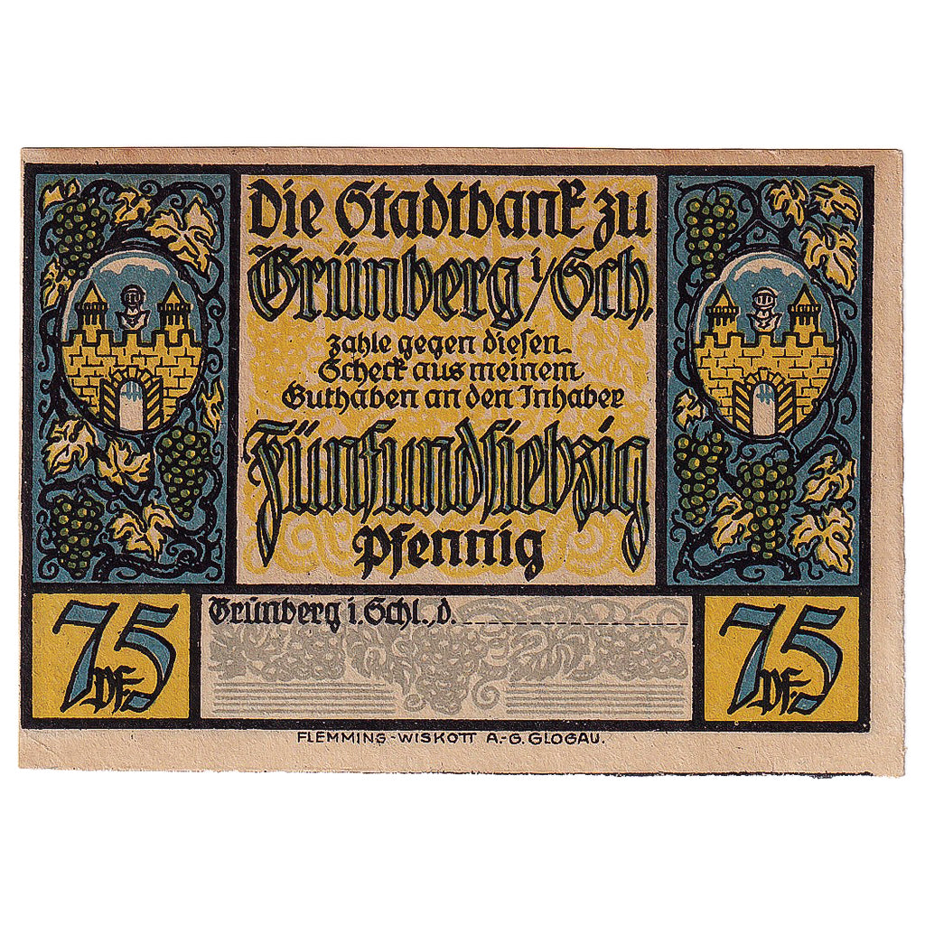 Geldschein, Deutschland, Grünberg, 75 Pfennig, mairie, 1922, UNZ-, Mehl:490.1a