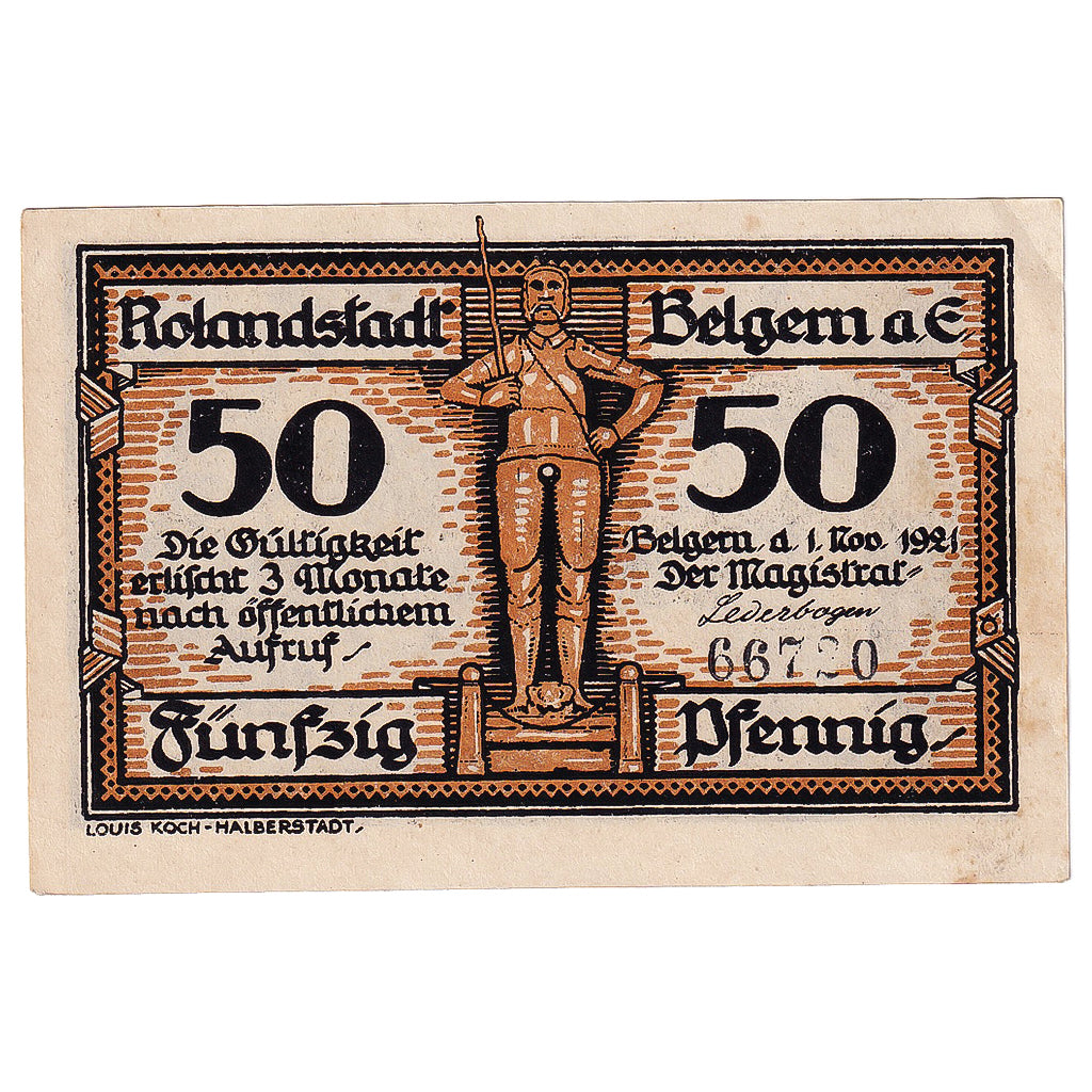 Geldschein, Deutschland, Belgern, 50 Pfennig, soldat 1921-11-01, VZ Mehl:70.1