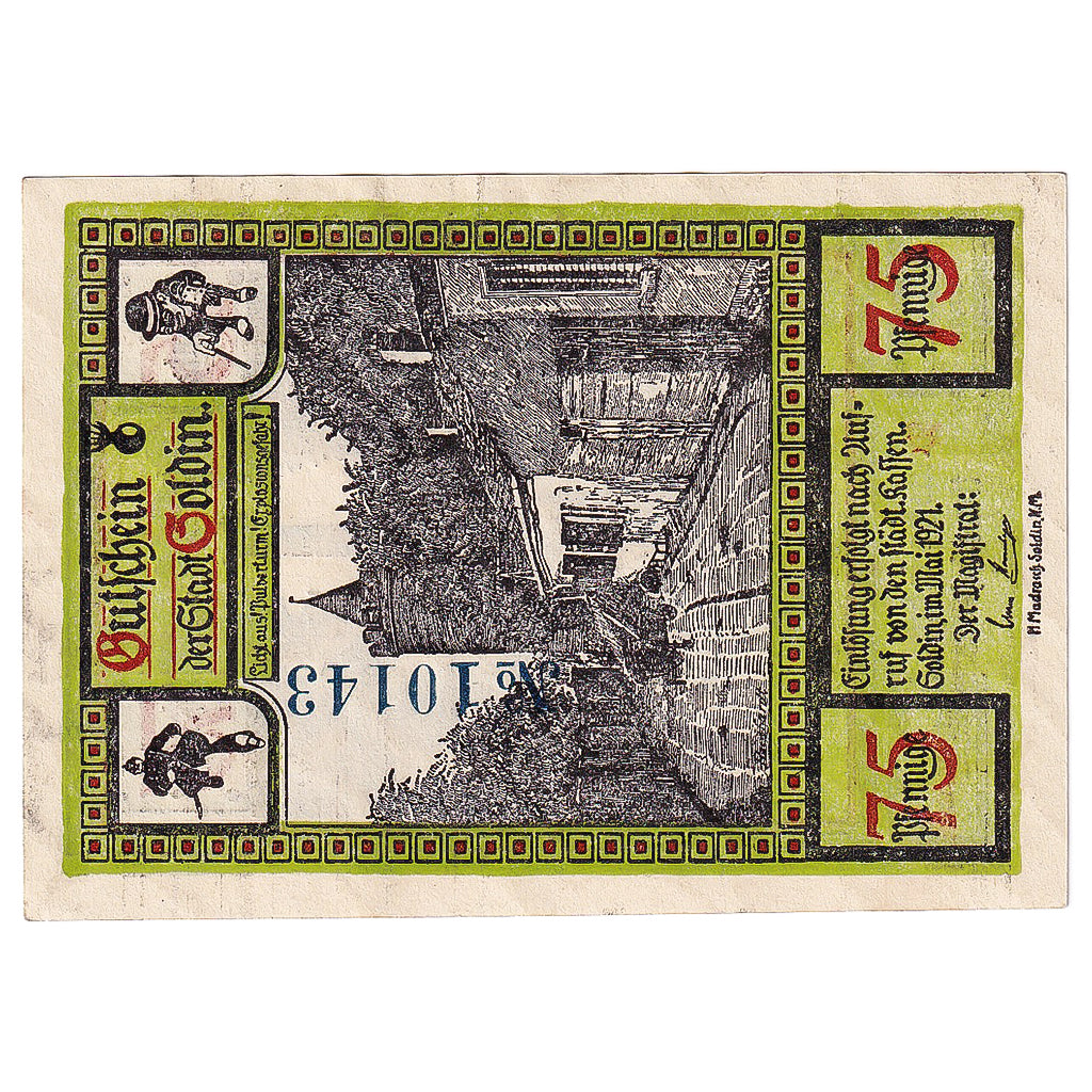Geldschein, Deutschland, Soldin, 75 Pfennig, rue, 1921, VZ, Mehl:1235.2a