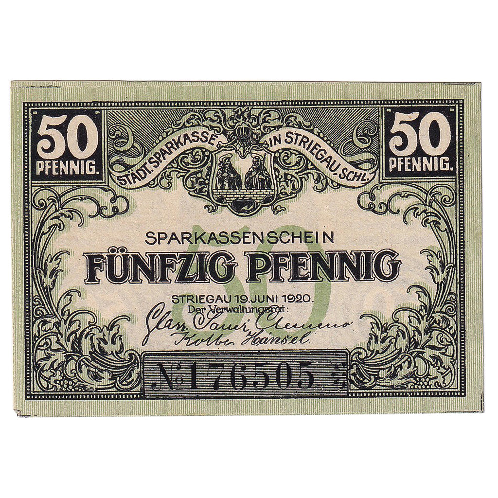 Banknot, Niemcy, Striegau, 50 Pfennig, mairie 1920-06-19, UNC(63) Mehl:S124.2d