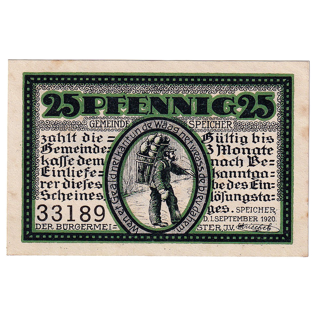 Geldschein, Deutschland, Speicher, 25 Pfennig, personnage, 1920 UNZ- Mehl:S93.1a