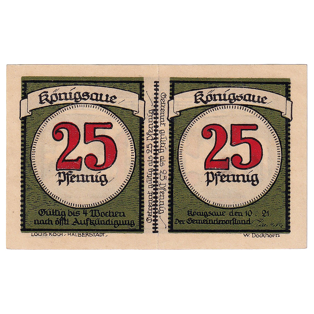 Banknot, Niemcy, Königsaue, 25 Pfennig, danse 1921-06-10, UNC(63) Mehl:721.1a