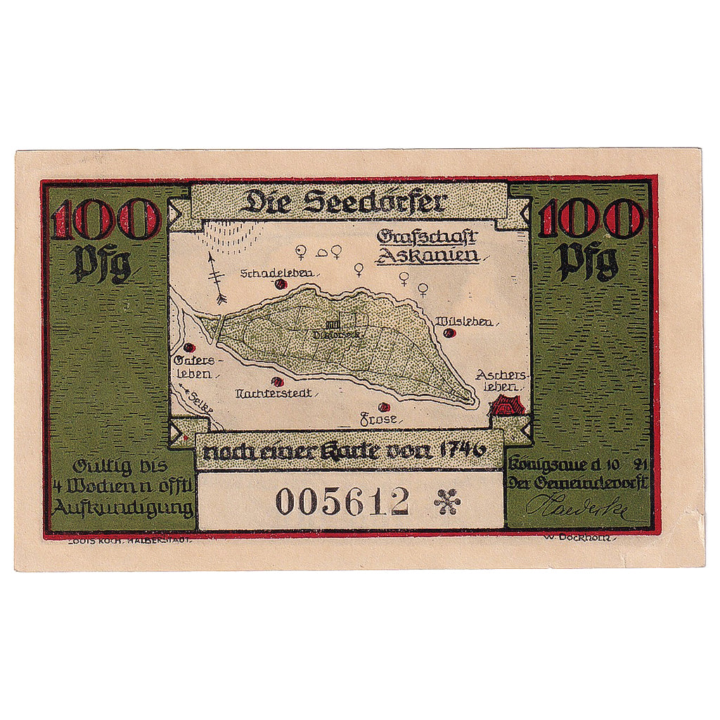 Billete, Alemania, Königsaue, 1 Mark, carte, 1921, 1920-06-10, SC, Mehl:721.1a