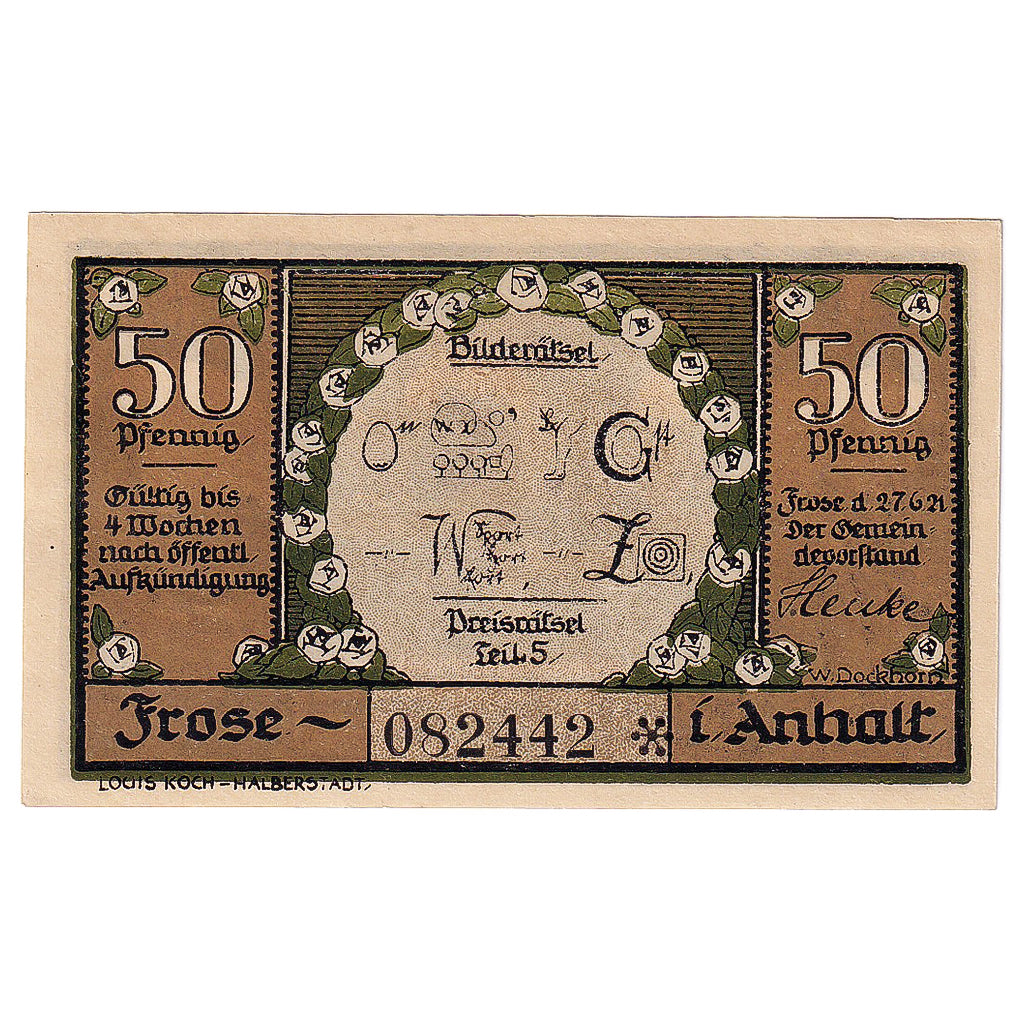 Nota, Alemanha, Frose, 50 Pfennig, champs, 1921-06-27, UNC(63) Mehl:398.3a