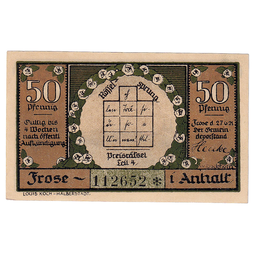 Banconote, Germania, Frose, 50 Pfennig, lac, 1921, 1921-06-27, SPL, Mehl:398.3a