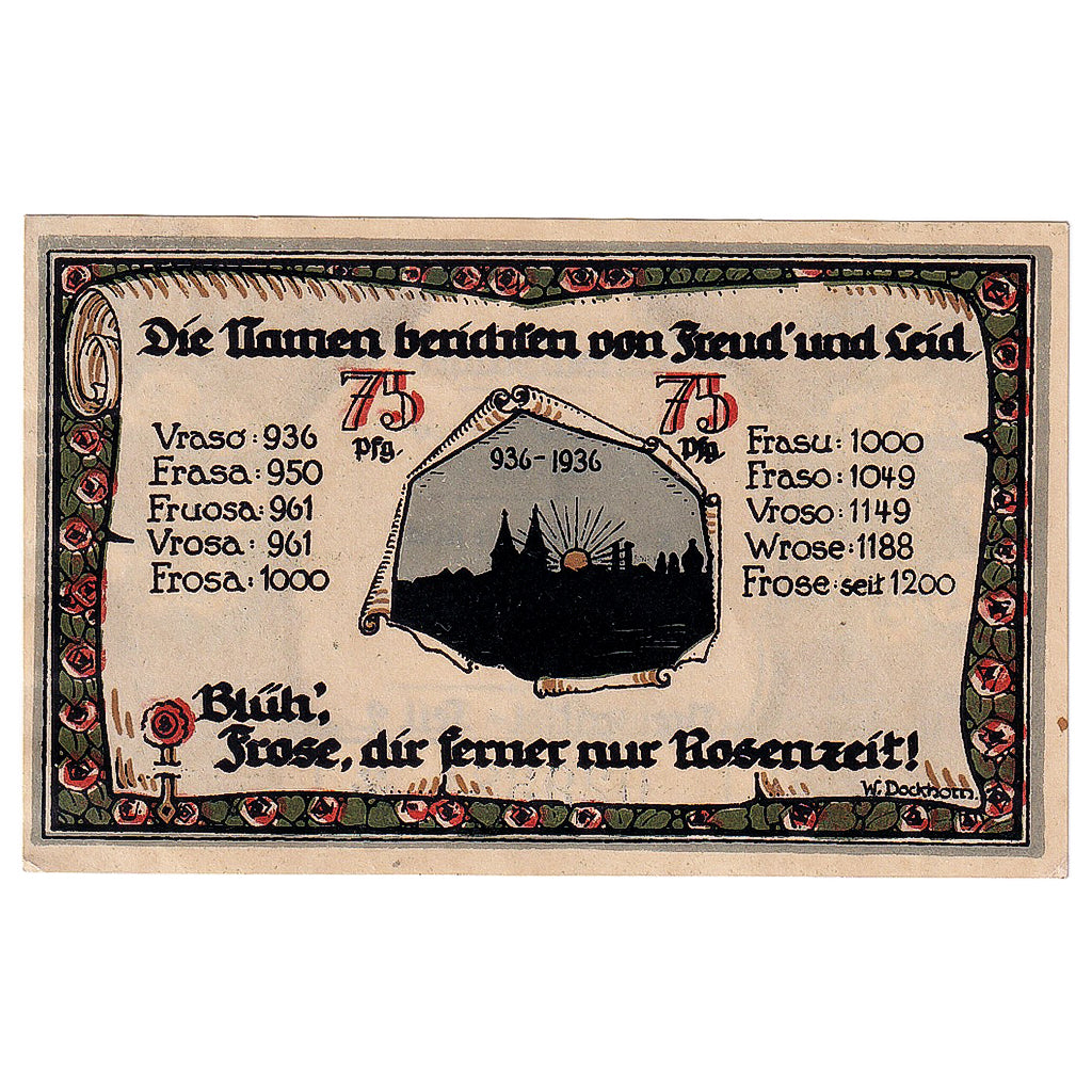 Geldschein, Deutschland, Frose, 75 Pfennig, Texte 1921-06-27, UNZ- Mehl:398.3a