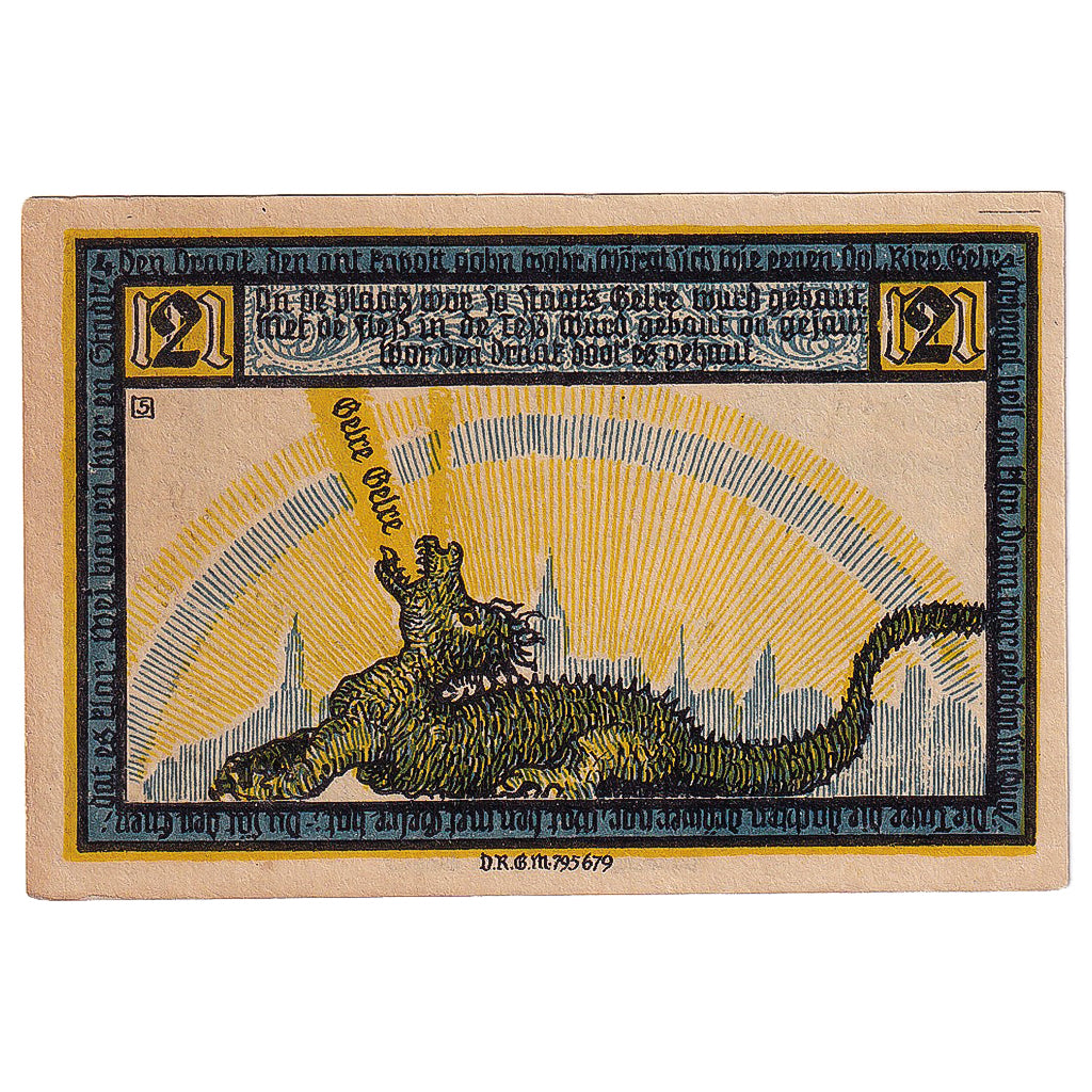 Billete, Alemania, Geldern, 2 Mark, dragon, 1922, SC, Mehl:414.1a
