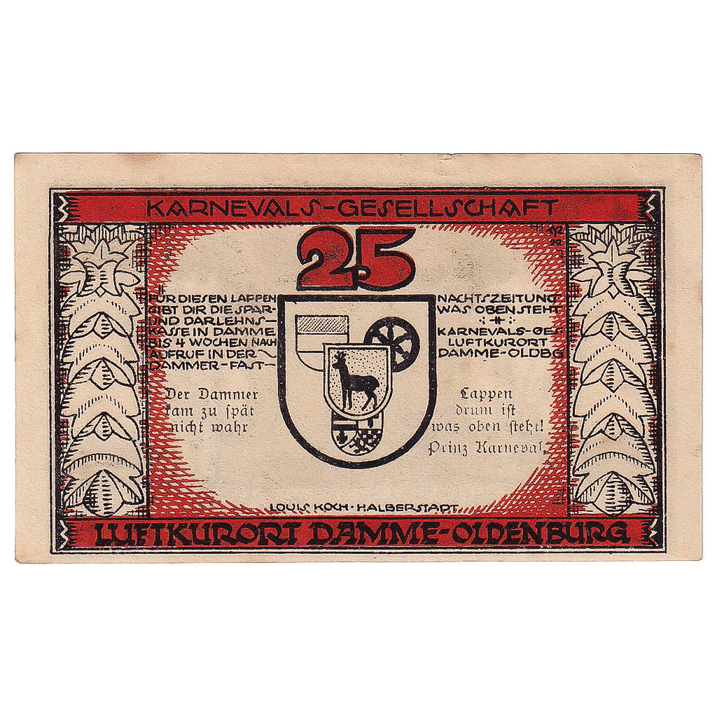 Geldschein, Deutschland, Damme, 25 Pfennig, arbre, 1922, VZ, Mehl:255.1a