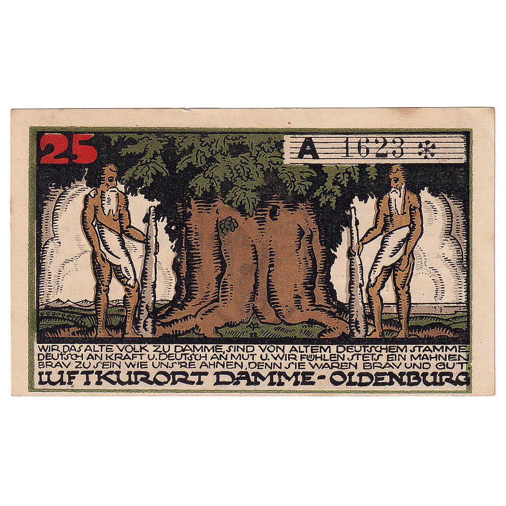 Geldschein, Deutschland, Damme, 25 Pfennig, arbre, 1922, VZ, Mehl:255.1a