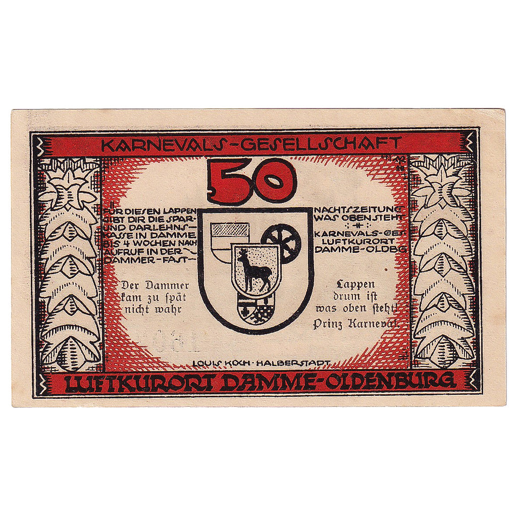 Banconote, Germania, Damme, 50 Pfennig, prairie, 1922, SPL, Mehl:255.1a