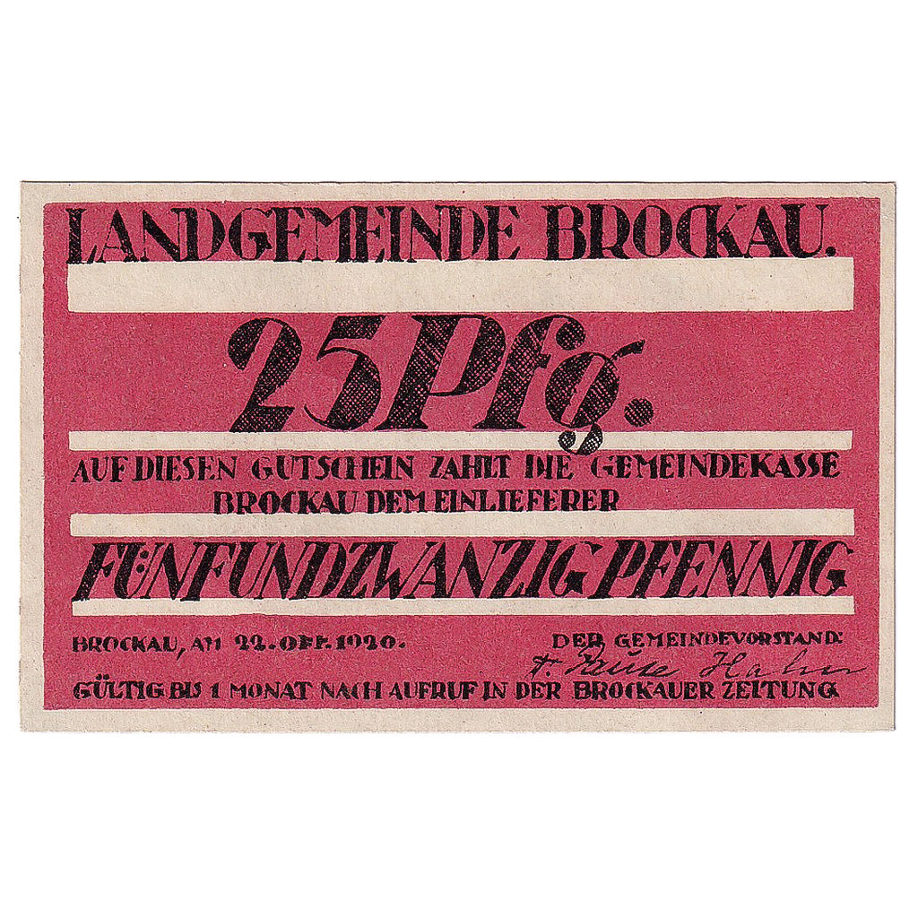 Billete, Alemania, Brockau, 25 Pfennig, train, 1920, 1920-10-22, SC, Mehl:189.1a