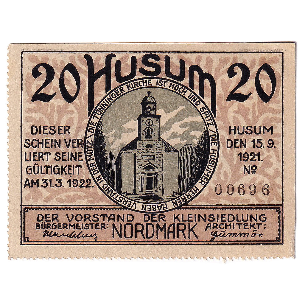 Banconote, Germania, Husum, 20 Pfennig, Eglise 1922-03-31, SPL Mehl:640.1a