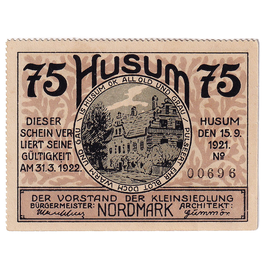 Geldschein, Deutschland, Husum, 75 Pfennig, village 1922-03-31, UNZ- Mehl:640.1a