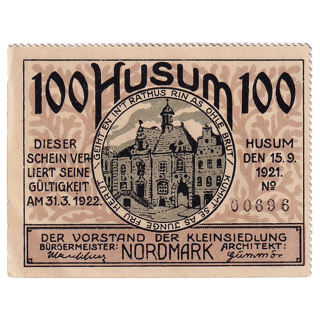 Banconote, Germania, Husum, 100 Pfennig, Maison 1922-03-31, SPL Mehl:640.1a