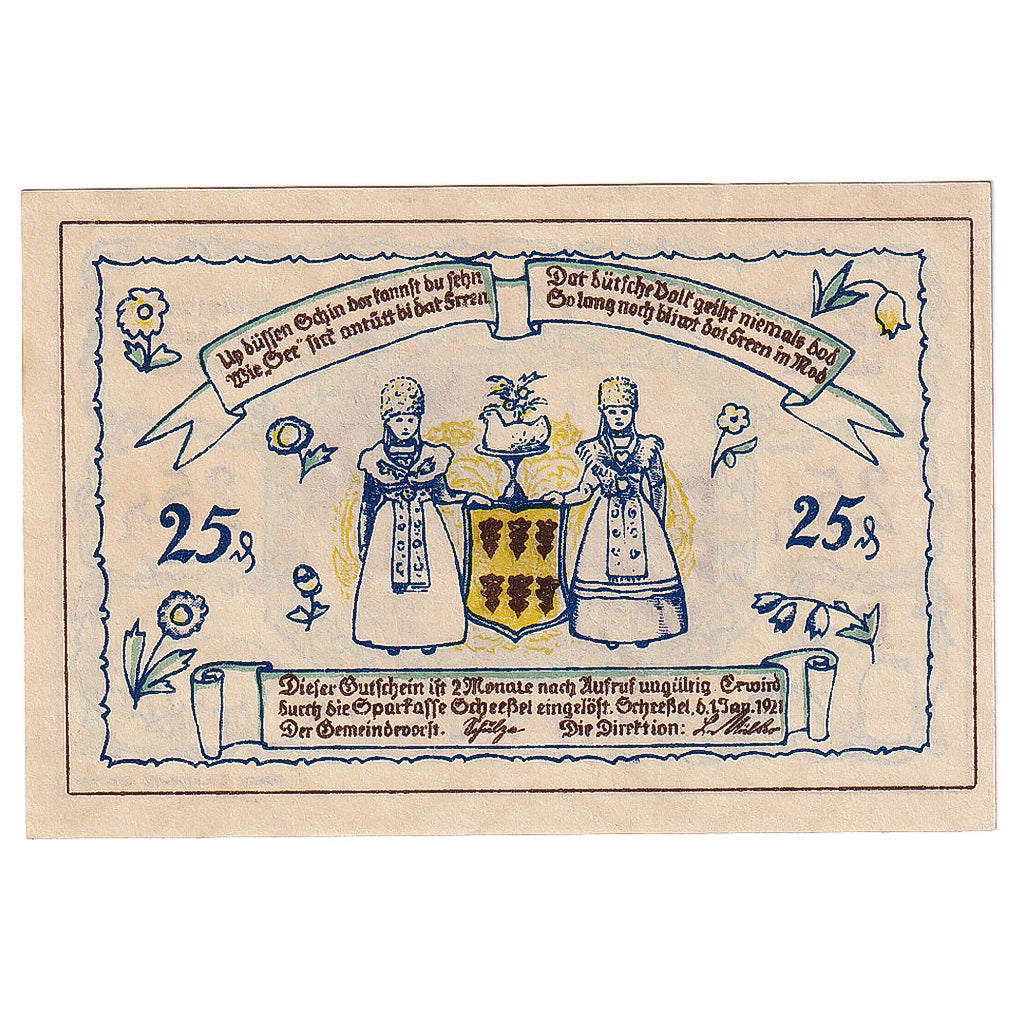Geldschein, Deutschland, Scheebel, 25 Pfennig, Blason, 1921 UNZ- Mehl:1174.1a