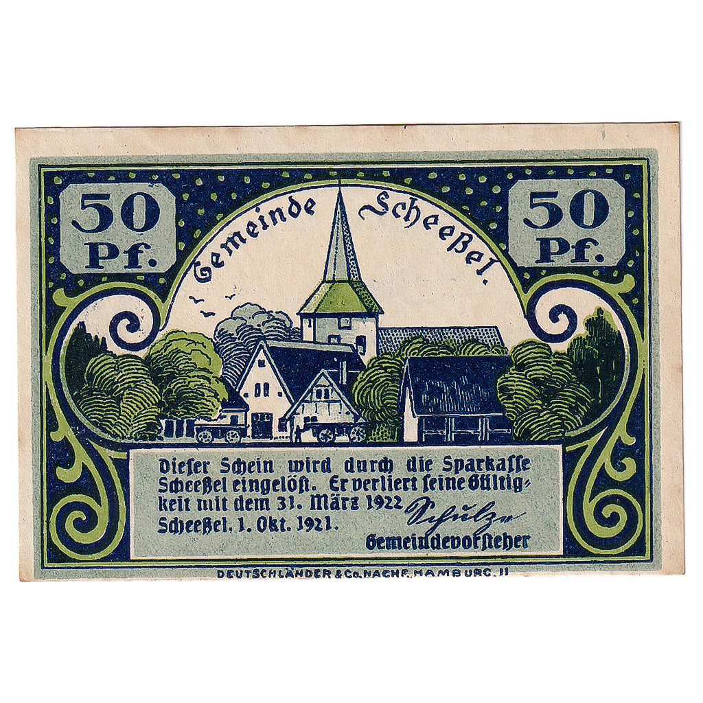 Banconote, Germania, Scheebel, 50 Pfennig, Eglise 1922-03-31, SPL- Mehl:1174.2