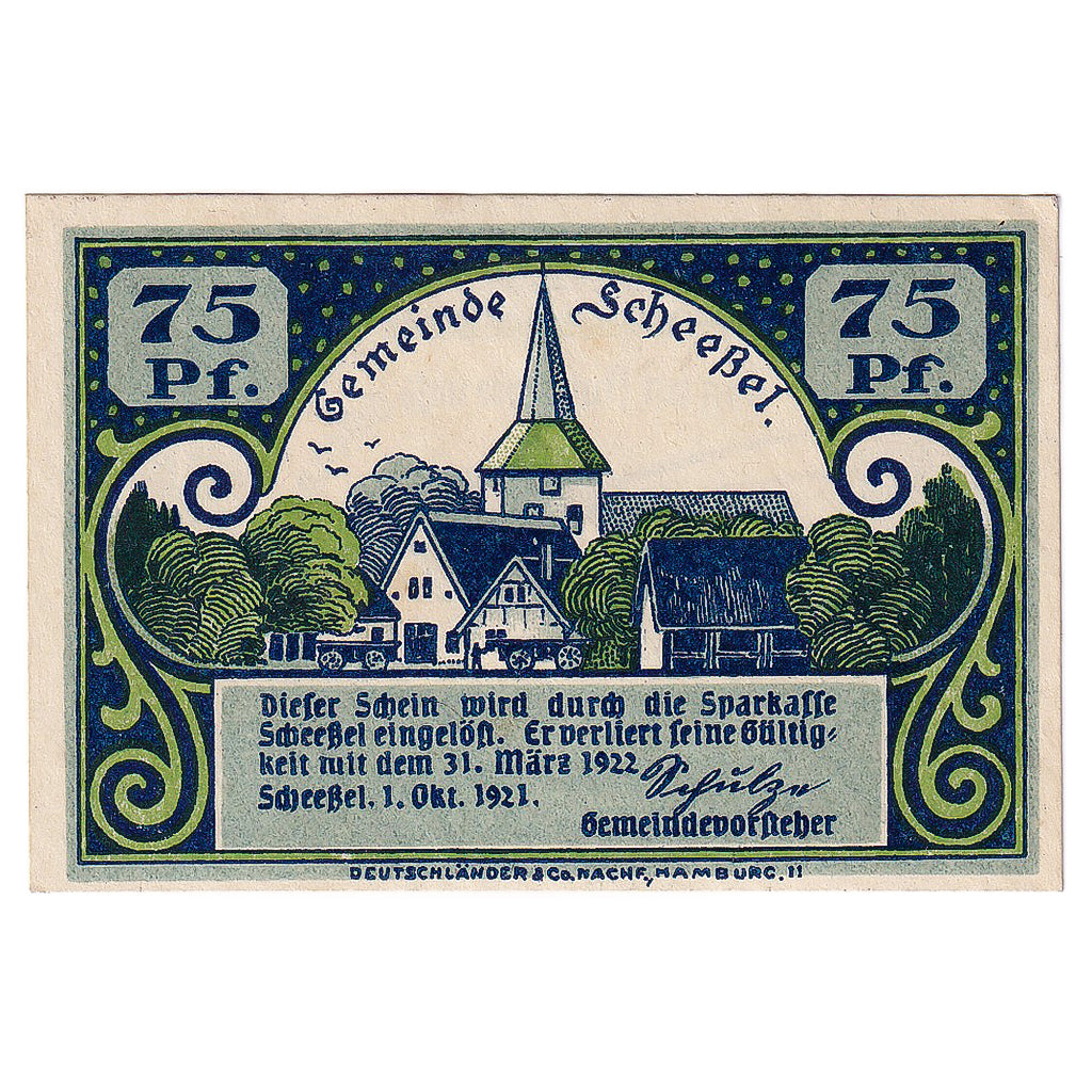 Banknot, Niemcy, Scheebel, 75 Pfennig, personnage, 1922 UNC(63) Mehl:1174.2