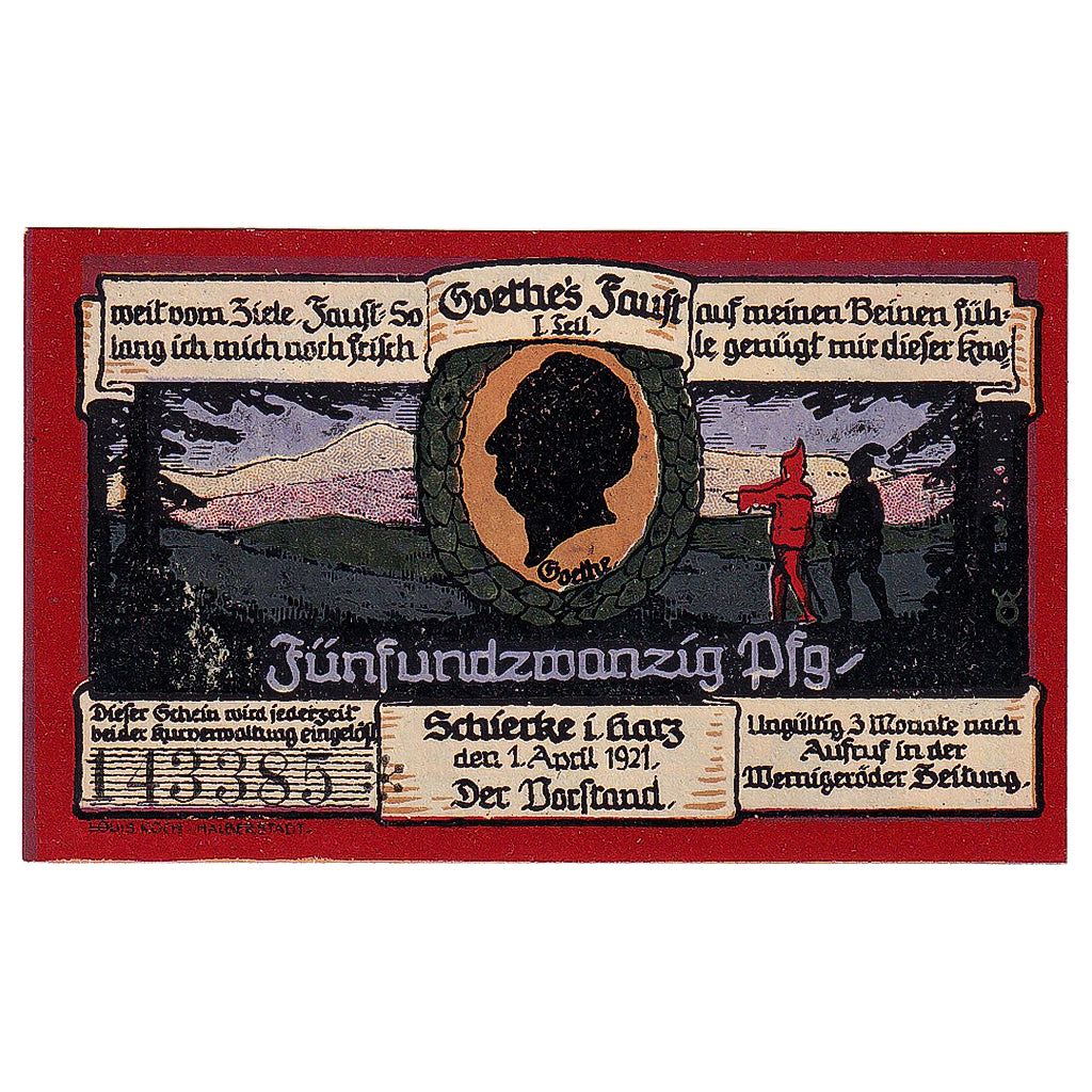 Billete, Alemania, Schierke, 25 Pfennig, Forêt, 1921, SC Mehl:1179.1a