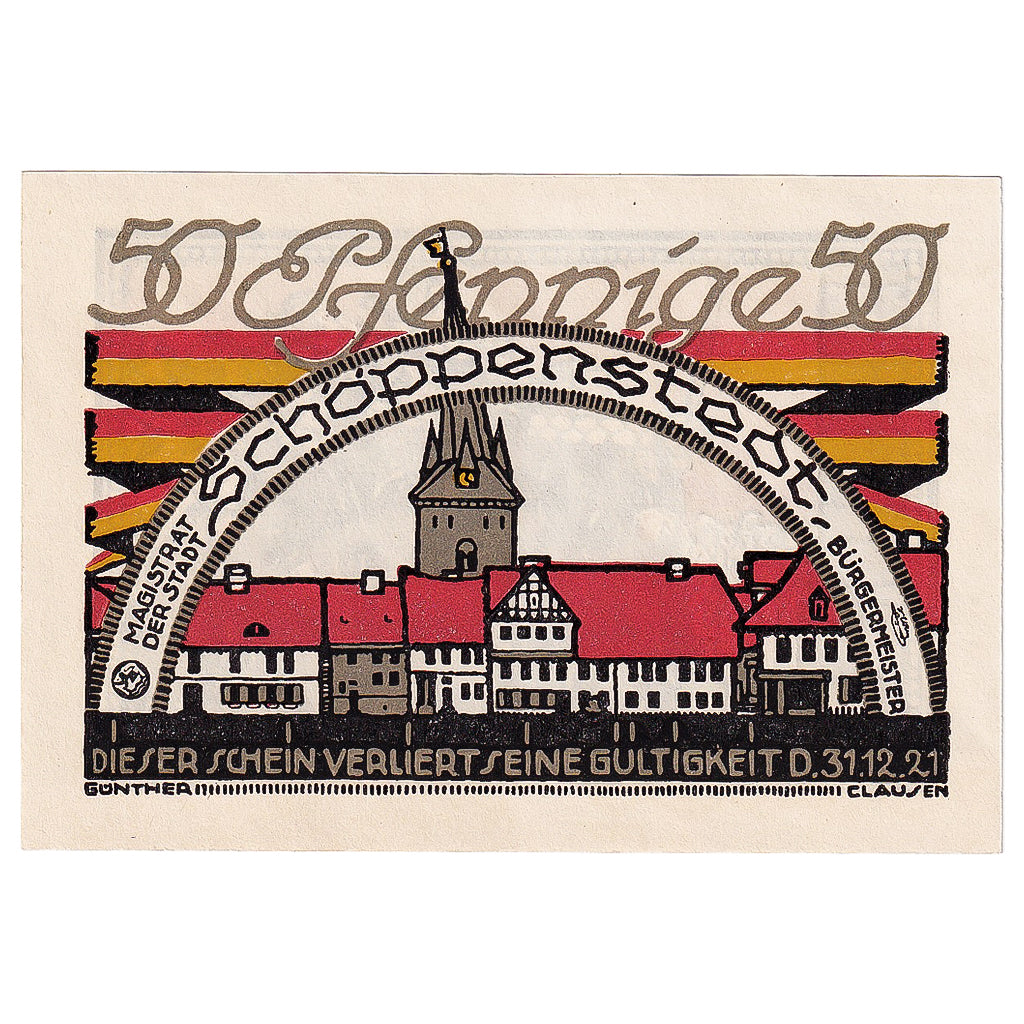Banknote, Germany, Schoppenstedt, 50Pfennig personnage 1921 UNC(63) Mehl:1199.1a