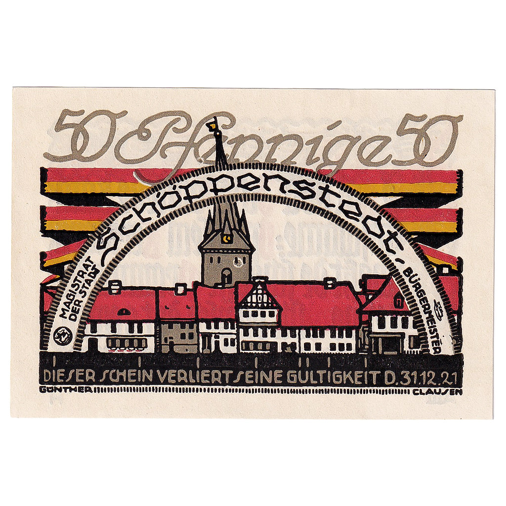 Banknot, Niemcy, Schoppenstedt 50 Pfennig Texte 1921-12-31, UNC(63) Mehl:1199.1a