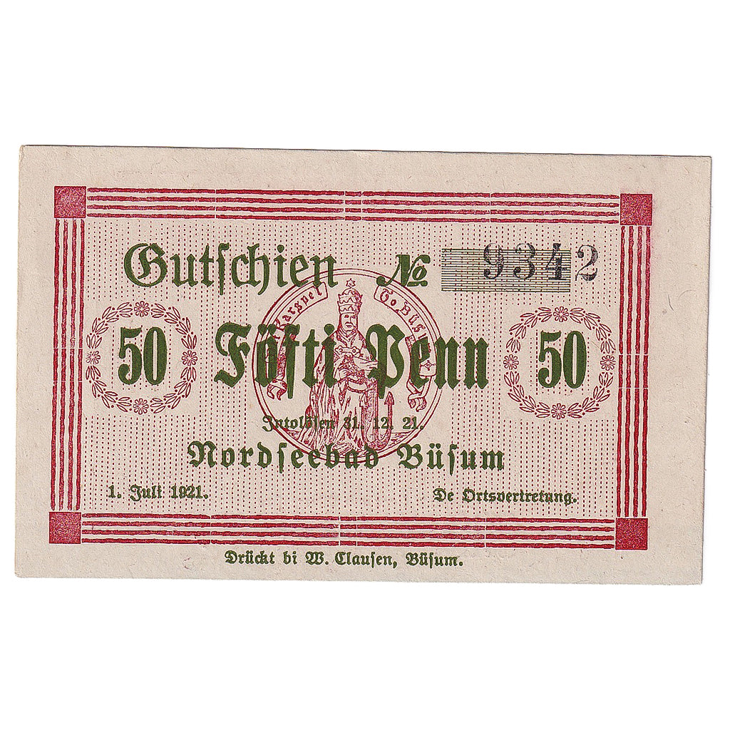 Banconote, Germania, Büsum, 50 Pfennig, soldat 1921-12-31, SPL Mehl:202.2