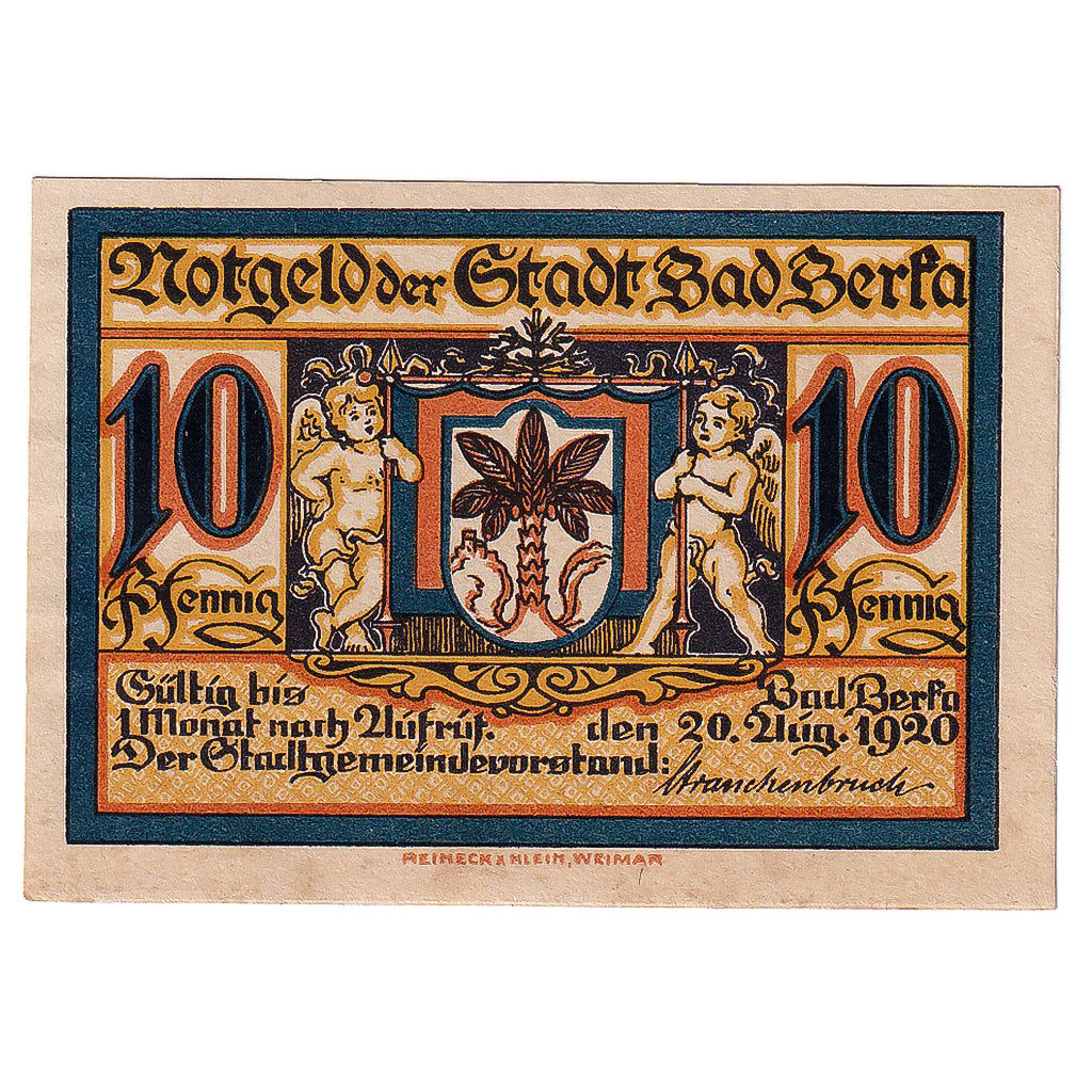 Banknot, Niemcy, Berka, 10 Pfennig, Blason 1920-08-20, UNC(63) Mehl:79.1a