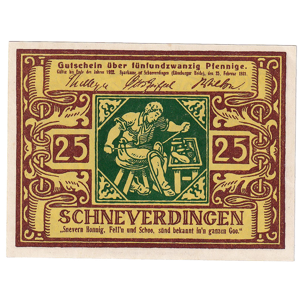 Geldschein, Deutschland, Schneverdingen, 25 Pfennig 1922, UNZ- Mehl:1193.1