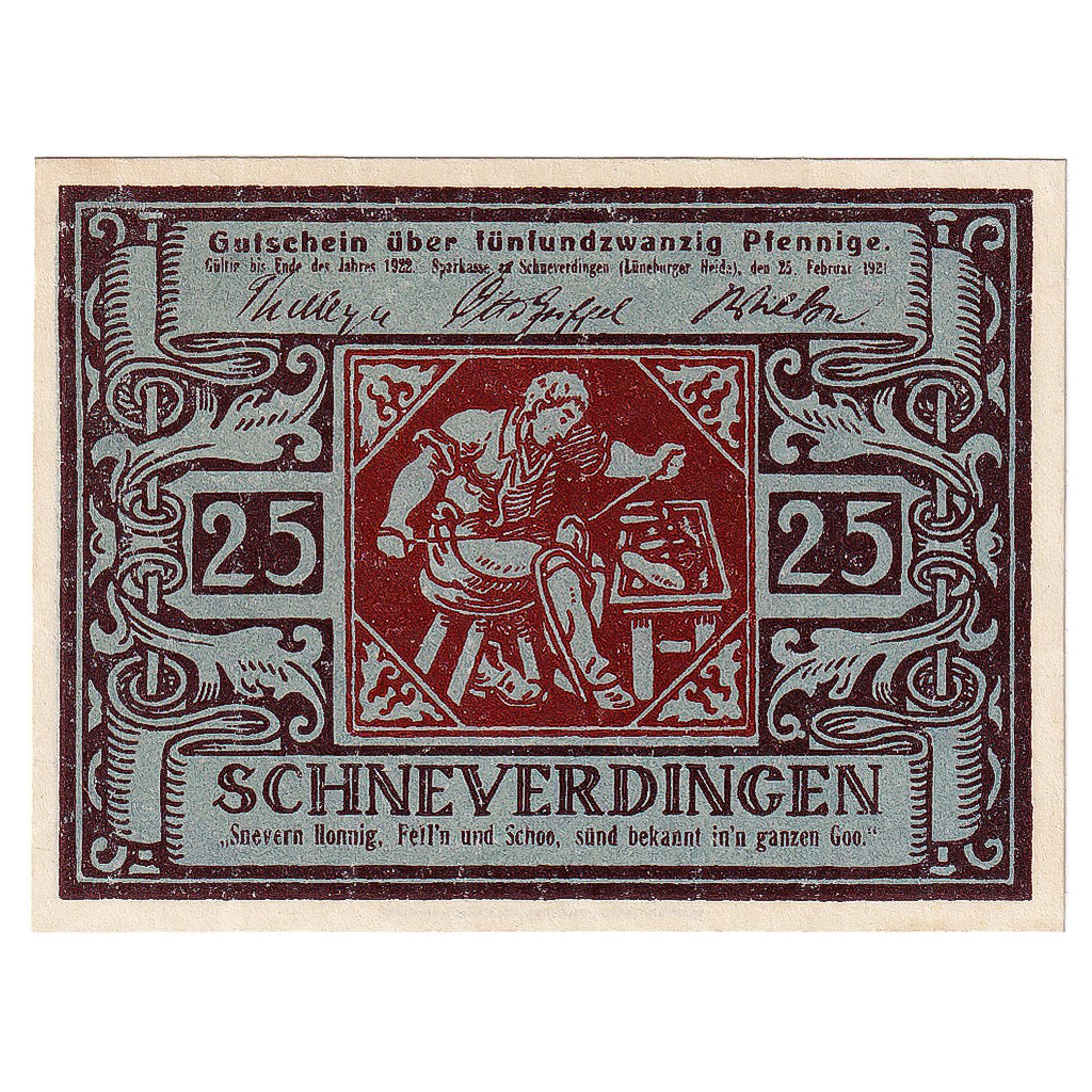 Geldschein, Deutschland, Schneverdingen, 25 Pfennig 1922, UNZ- Mehl:1193.2