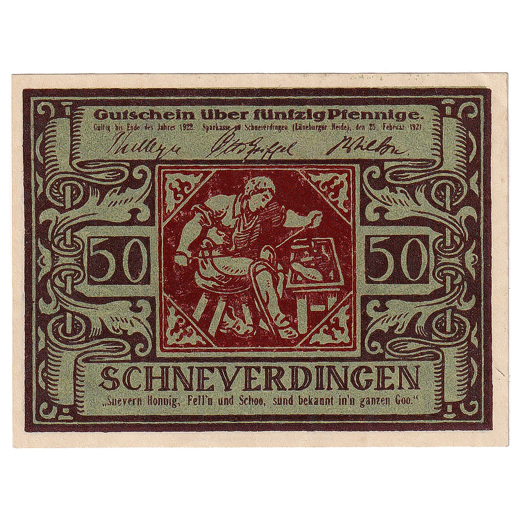 Banconote, Germania, Schneverdingen, 50 Pfennig, artisan, 1922, SPL, Mehl:1193.2