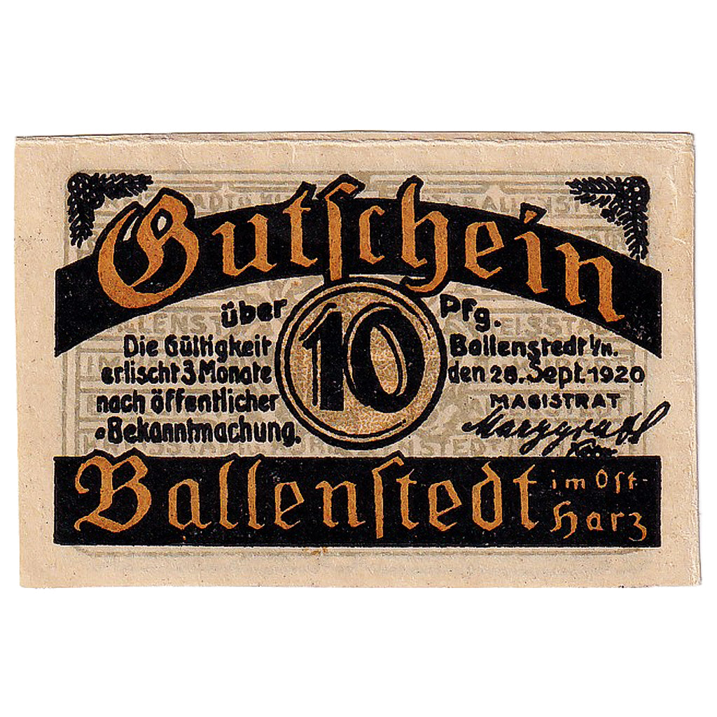 Geldschein, Deutschland, Ballenstedt, 10 Pfennig, village, 1920 UNZ- Mehl:61.2
