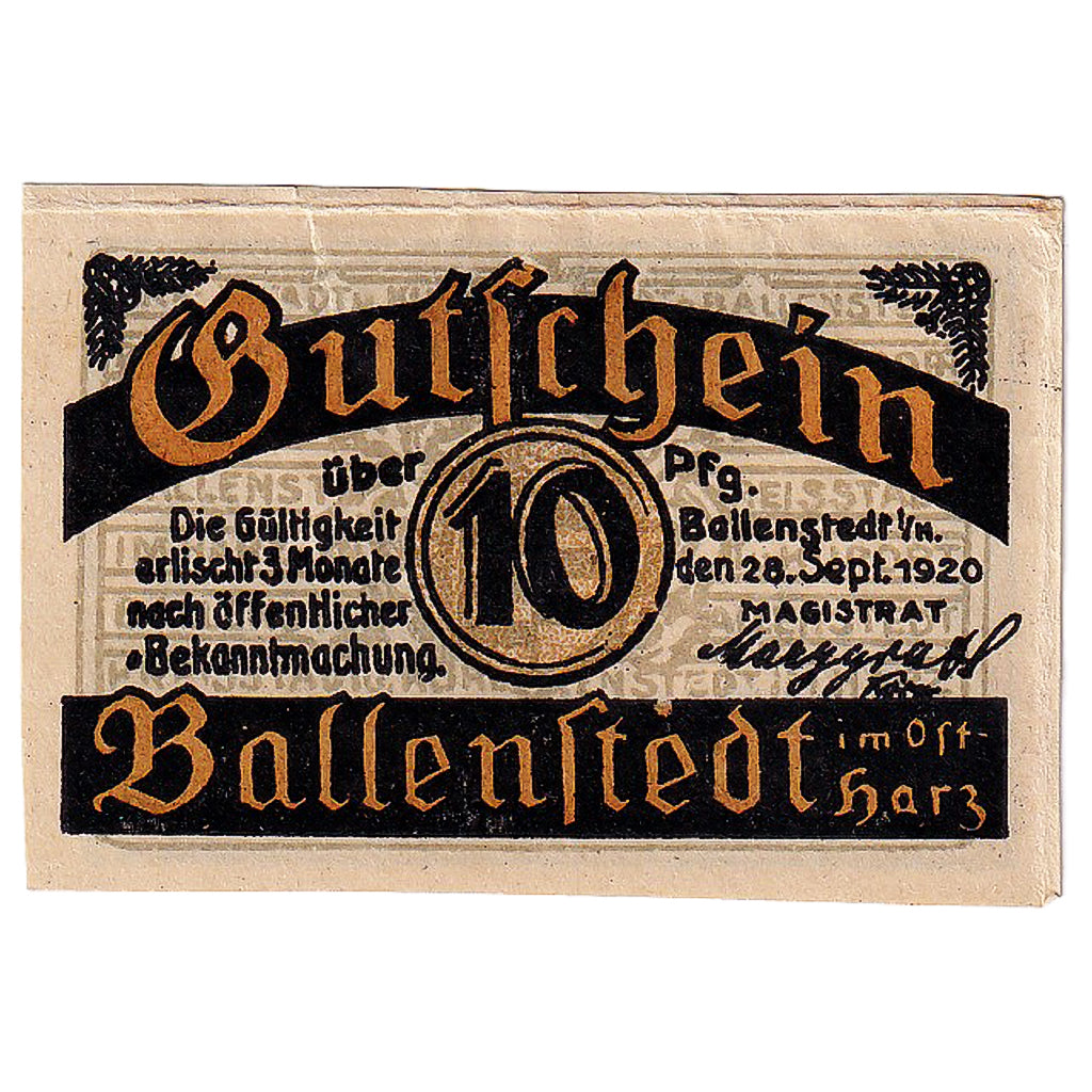 Geldschein, Deutschland, Ballenstedt, 10 Pfennig, chemin, 1920 UNZ- Mehl:61.2