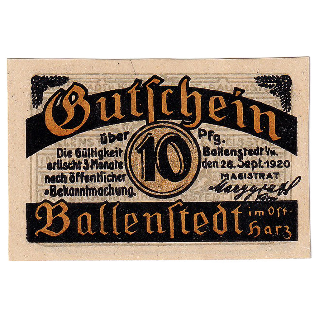 Geldschein, Deutschland, Ballenstedt, 10 Pfennig, arbre 1920 UNZ- Mehl:61.2