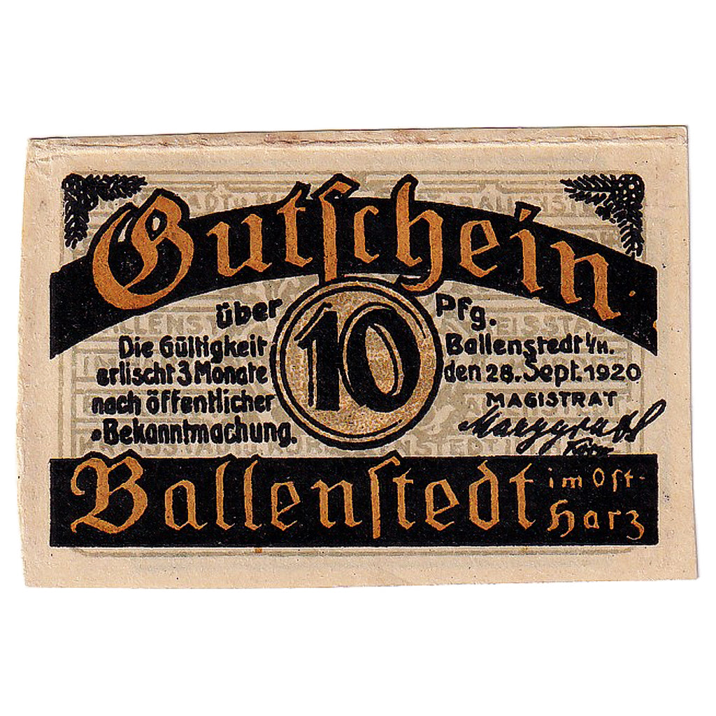 Geldschein, Deutschland, Ballenstedt, 10 Pfennig, château, 1920 UNZ- Mehl:61.2