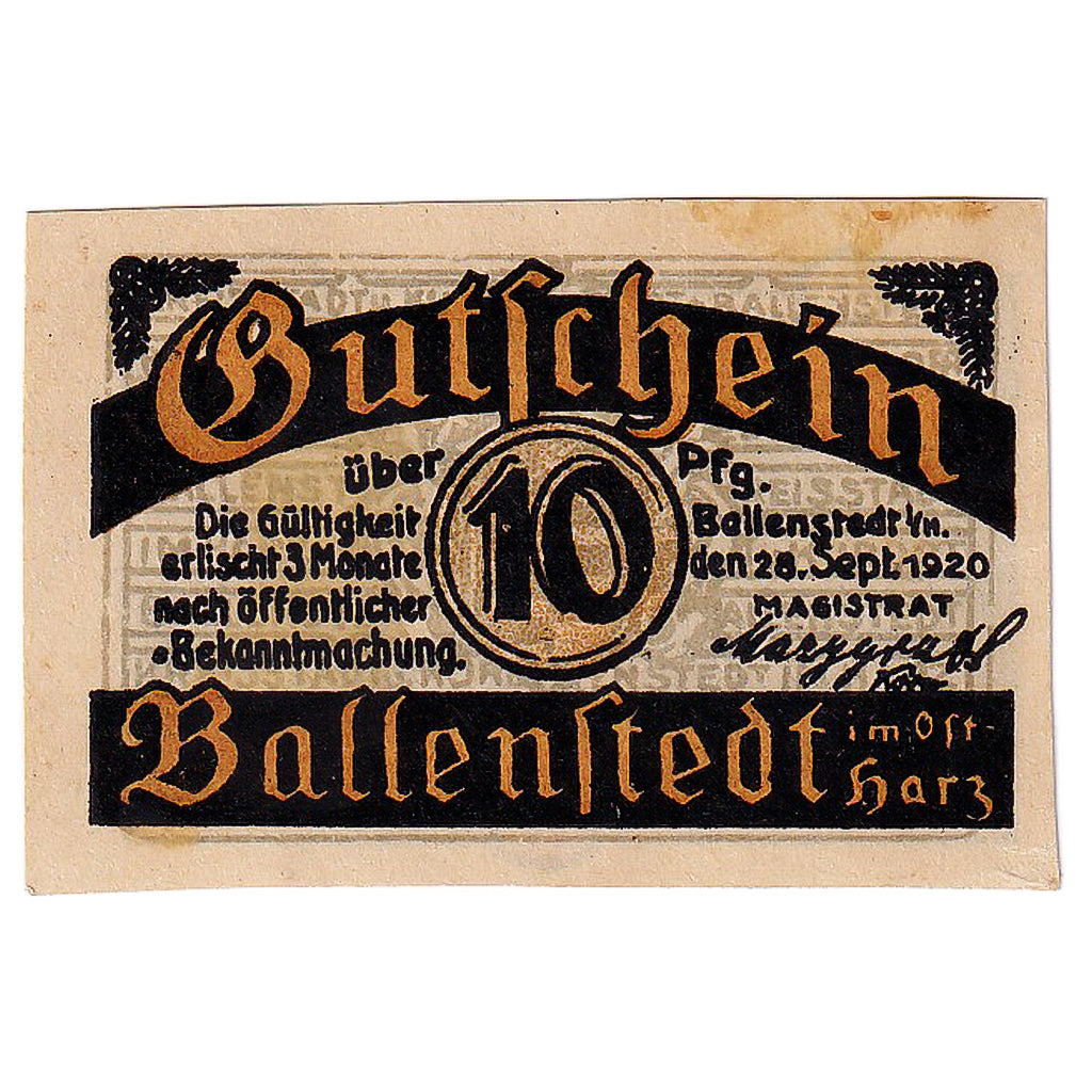 Banknot, Niemcy, Ballenstedt, 10 Pfennig, parc 1920-09-28, UNC(63) Mehl:61.2