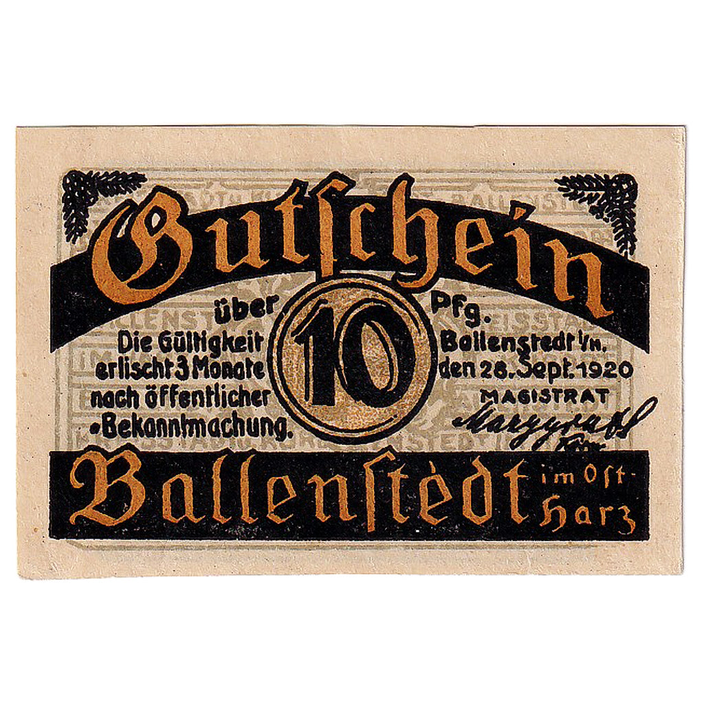 Billete, Alemania, Ballenstedt, 10 Pfennig, fleuve 1920-09-28, SC Mehl:61.2