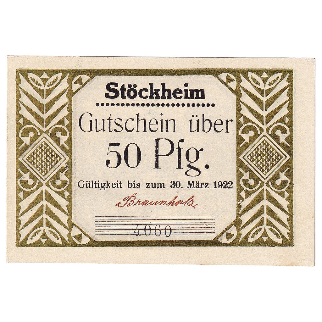 Banconote, Germania, Stockheim, 50 Pfennig, personnage 1922 SPL Mehl:1272.2