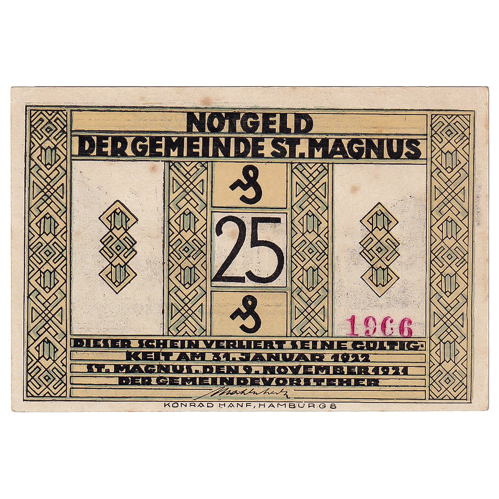 Banknot, Niemcy, St Magnus, 25 Pfennig, château, 1921 AU(55-58) Mehl:1166.1