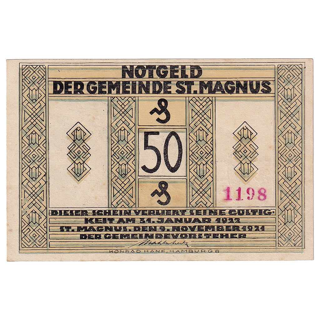 Banknot, Niemcy, St Magnus, 50 Pfennig, village 1921-11-09 AU(55-58) Mehl:1166.1