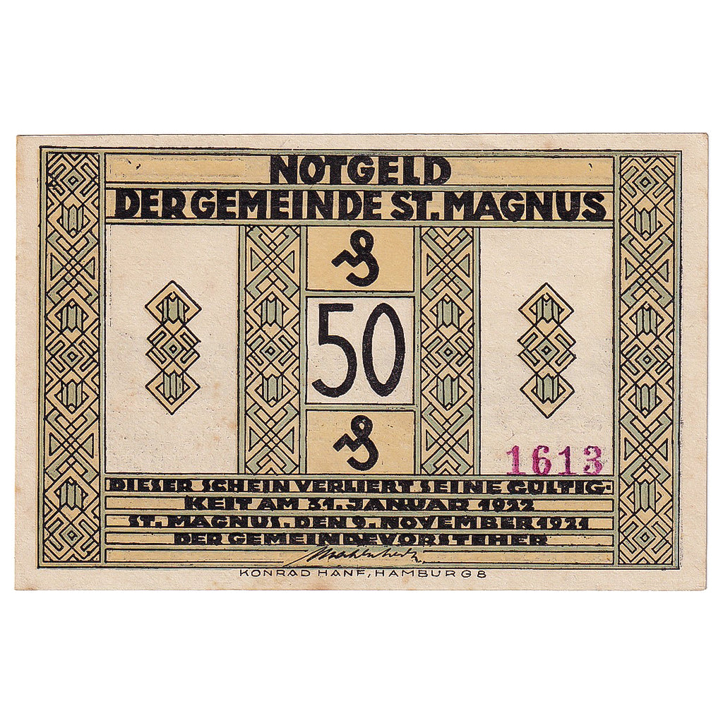 Geldschein, Deutschland, St Magnus, 50 Pfennig, fleuve, 1921 VZ+ Mehl:1166.1